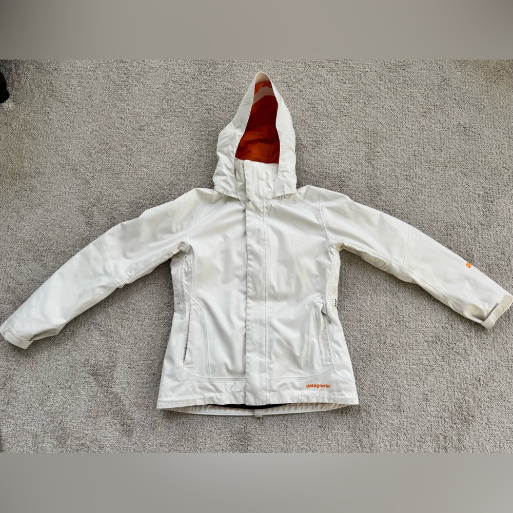 Patagonia Women's Ski Jacket in White with Orange Interior